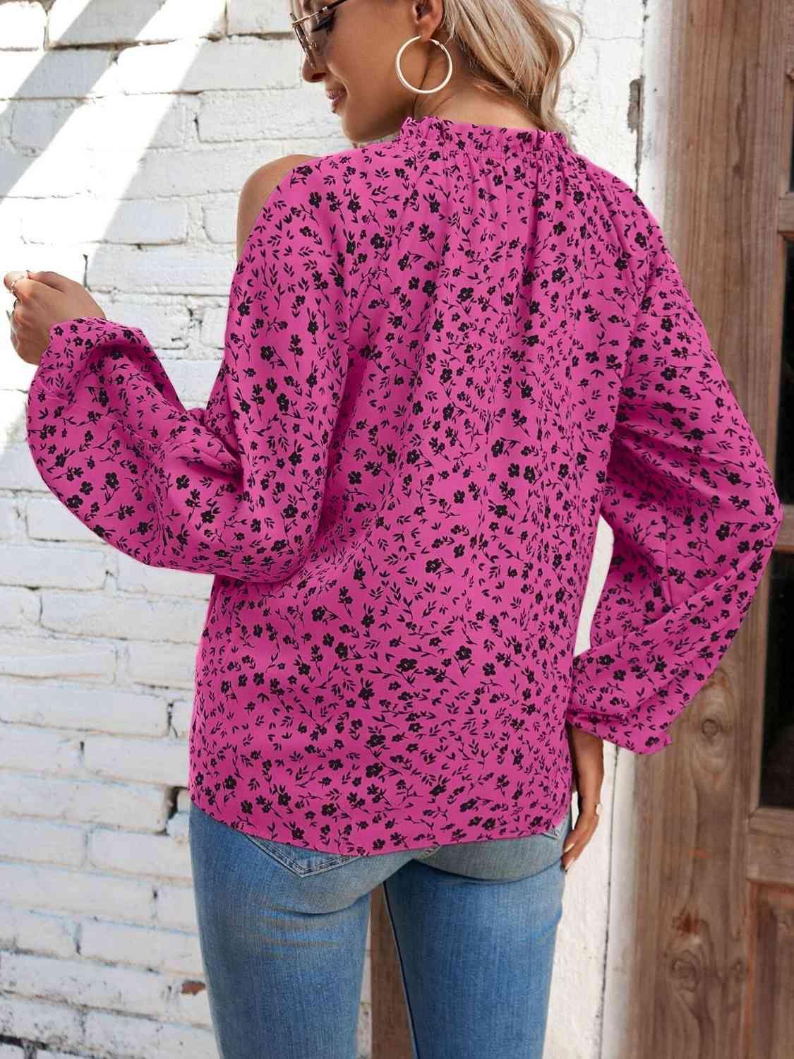 Floral Cold-Shoulder Blouse - Trendsi