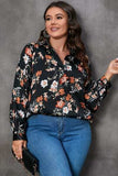 Plus Size Printed Johnny Collar Long Sleeve Blouse - Trendsi - Flyclothing LLC