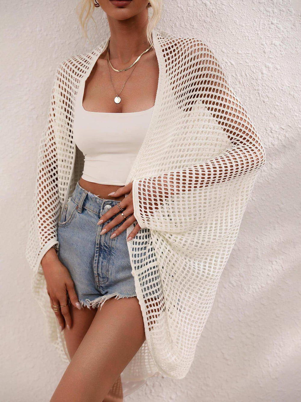 Openwork Open Front Longline Cover Up - Trendsi - Flyclothing LLC