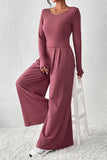 Ribbed Round Neck Top and Wide-Leg Pants Set - Trendsi