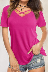 Crisscross Short Sleeve T-Shirt - Trendsi - Flyclothing LLC