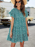 Leopard Short Flounce Sleeve Tiered Dress - Trendsi - Flyclothing LLC