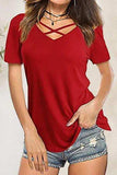 Crisscross Short Sleeve T-Shirt - Trendsi - Flyclothing LLC
