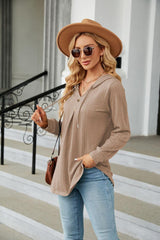Long Sleeve Hooded Blouse - Trendsi