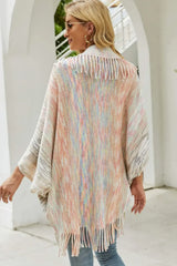 Multicolored Fringe Trim Poncho - Trendsi - Flyclothing LLC