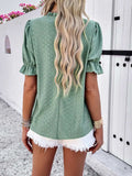 Eyelet Mock Neck Flounce Sleeve Blouse - Trendsi - Flyclothing LLC