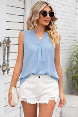 Texture V-Neck Sleeveless Top - Trendsi - Flyclothing LLC