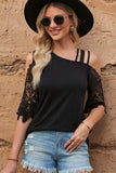 Spliced Lace Asymmetrical Neck Blouse - Trendsi - Flyclothing LLC