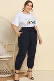 Graphic Tee and Belted Paperbag Joggers Set - Trendsi