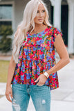 Floral Round Neck Frill Trim Blouse - Trendsi