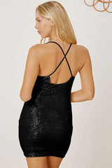 Sequin Spaghetti Strap Mini Wrap Dress - Trendsi - Flyclothing LLC