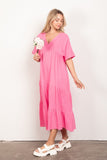 VERY J Soft Crinkle Gauze Short Sleeve Midi Dress - Flyclothing LLC