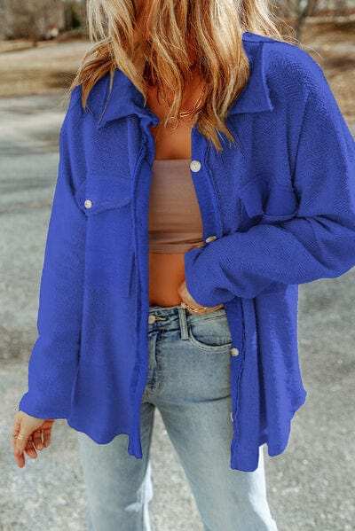 Pocketed Button Up Droppped Shoulder Jacket - Trendsi - Flyclothing LLC