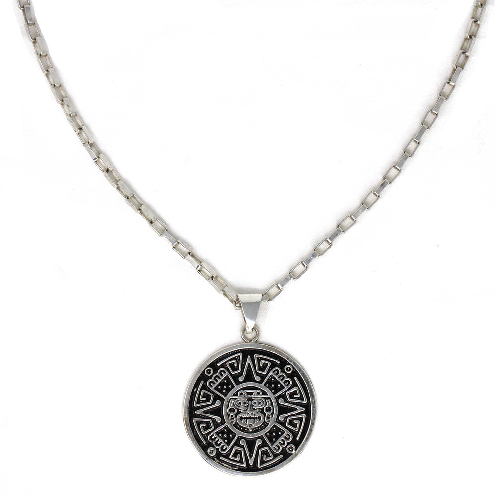 Alpaca Silver Aztec Face Pendant with Chain - Artisana
