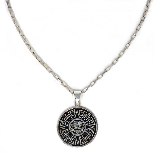 Alpaca Silver Aztec Face Pendant with Chain - Flyclothing LLC