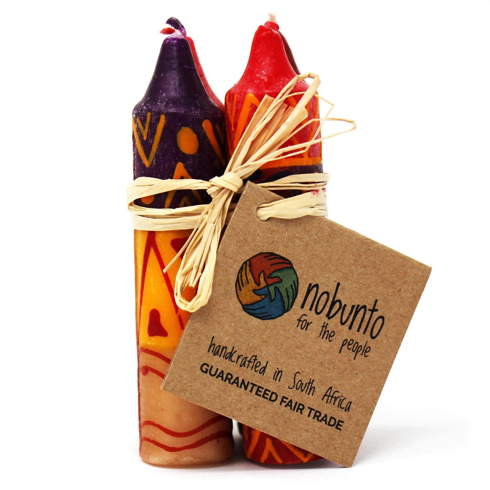 Hand-Painted 4" Dinner or Shabbat Candles, Set of 4  (Indabuko Design) - Nobunto