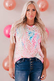 Leopard V-Neck Short Sleeve Tee Shirt - Trendsi - Flyclothing LLC