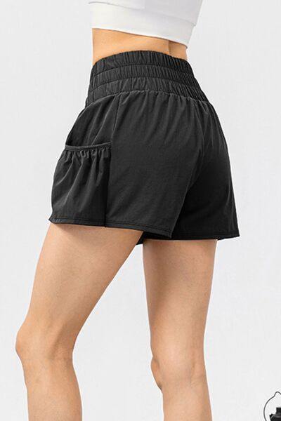 Elastic Waist Pocketed Active Shorts - Trendsi