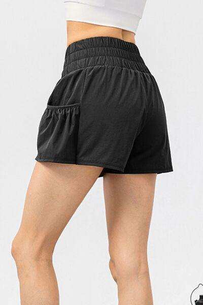 Elastic Waist Pocketed Active Shorts - Trendsi - Flyclothing LLC