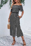 Slit Off-Shoulder Tie-Waist Midi Dress - Trendsi - Flyclothing LLC