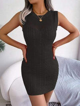 Cable-Knit Round Neck Sleeveless Sweater Dress - Trendsi - Flyclothing LLC