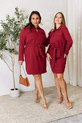 Culture Code Full Size Tie Front Half Zip Long Sleeve Shirt Dress - Trendsi - Flyclothing LLC