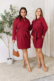 Culture Code Full Size Tie Front Half Zip Long Sleeve Shirt Dress - Trendsi - Flyclothing LLC