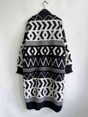 Geometric Button Front Longline Cardigan - Trendsi