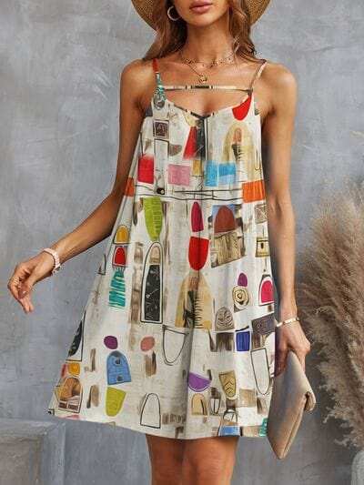 Printed Spaghetti Strap Mini Dress - Trendsi - Flyclothing LLC