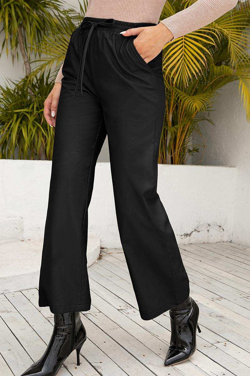 Drawstring Wide Leg Long Pants - Trendsi