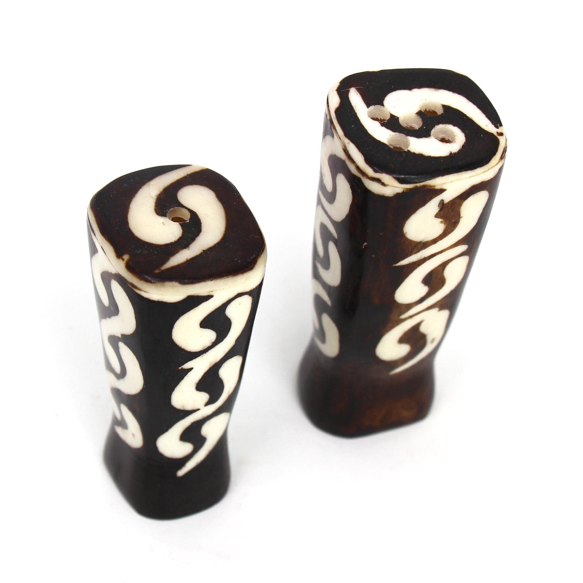 African Natural Bone Salt & Pepper Shakers, Traditional Batik Designs - Jedando