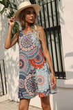 Printed Round Neck Sleeveless Dress with Pockets - Trendsi