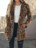 Leopard Collared Neck Coat with Pockets - Trendsi