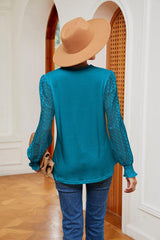 Contrast V-Neck Long Sleeve Blouse - Trendsi