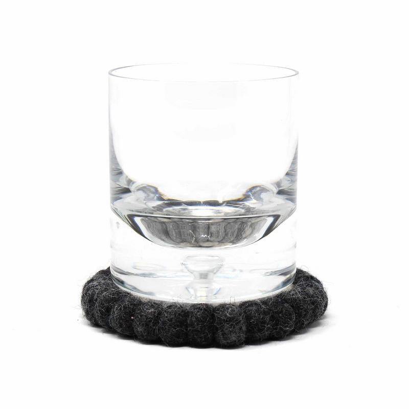 Hand Crafted Felt Ball Coasters from Nepal: 4-pack, Flower Black/Grey - Global Groove (T) - Global Groove
