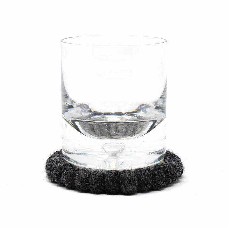 Hand Crafted Felt Ball Coasters from Nepal: 4-pack, Flower Black/Grey - Global Groove (T) - Global Groove - Flyclothing LLC