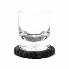 Hand Crafted Felt Ball Coasters from Nepal: 4-pack, Flower Black/Grey - Global Groove (T) - Global Groove