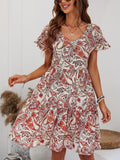 Printed V-Neck Tiered Dress - Trendsi