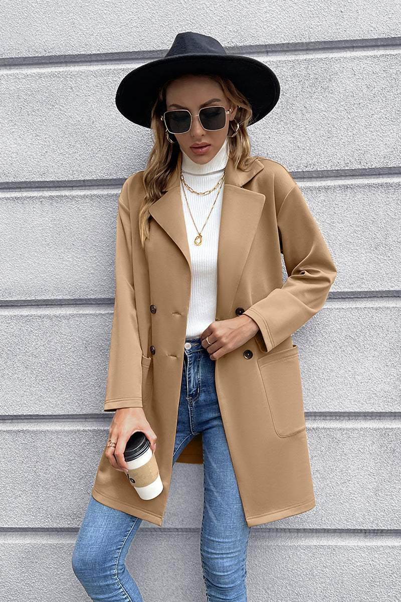 Lapel Collar Long Sleeve Blazer - Trendsi - Flyclothing LLC