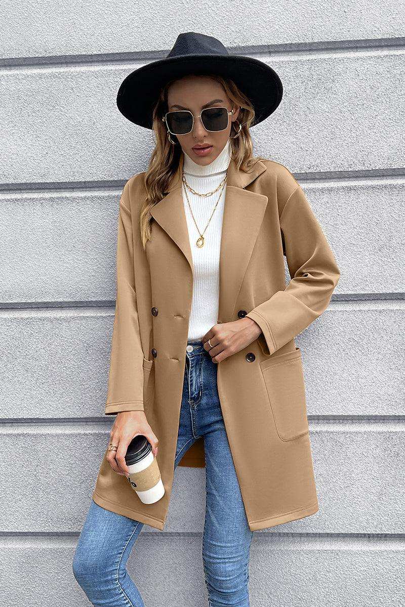 Lapel Collar Long Sleeve Blazer - Trendsi