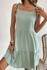 Tie-Shoulder Tiered Dress with Pockets - Trendsi - Flyclothing LLC