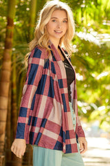 Plaid Open Front Cardigan - Trendsi