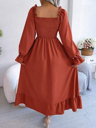 Smocked Square Neck Flounce Sleeve Dress - Trendsi - Flyclothing LLC