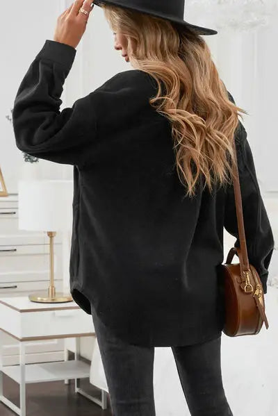 Button Up Collared Neck Long Sleeve Jacket - Trendsi - Flyclothing LLC