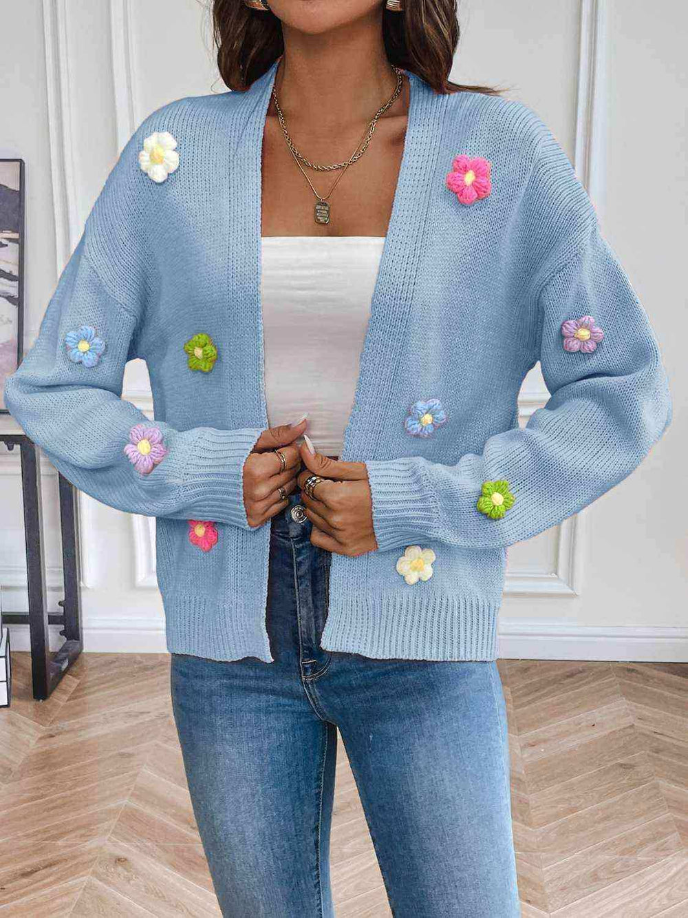 Floral Long Sleeve Open Front Cardigan - Trendsi - Flyclothing LLC