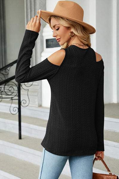 Round Neck Cold Shoulder T-Shirt - Trendsi - Flyclothing LLC