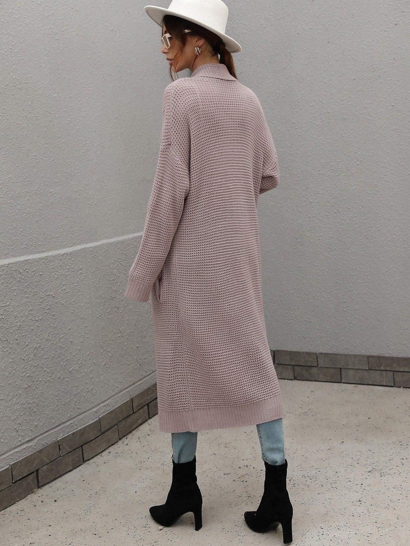 Waffle Knit Open Front Duster Cardigan With Pockets - Trendsi - Flyclothing LLC