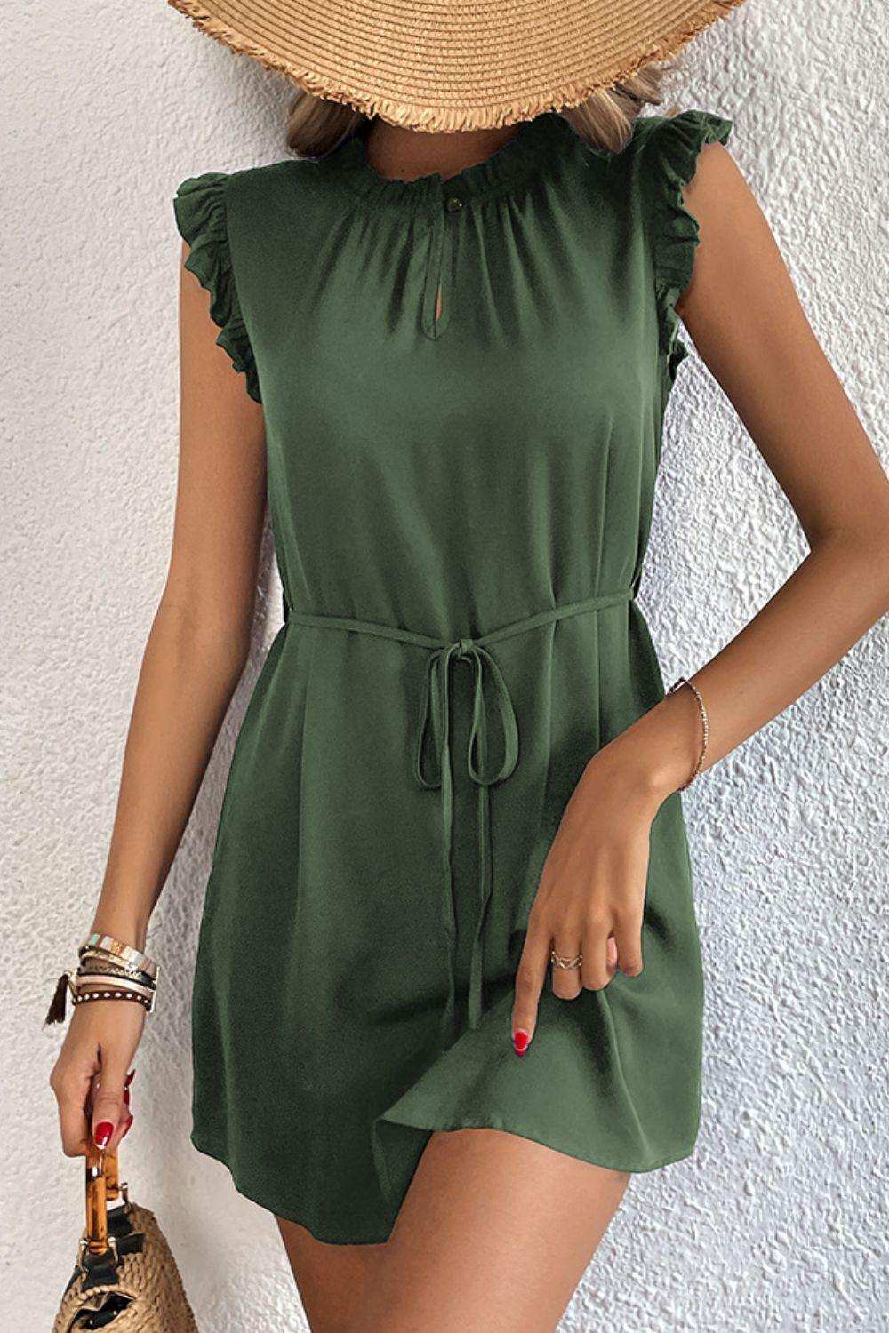 Ruffled Tie-Waist Keyhole Dress - Trendsi - Flyclothing LLC