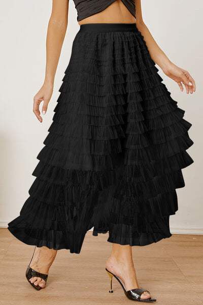 Ruched High Waist Tiered Skirt - Trendsi - Flyclothing LLC