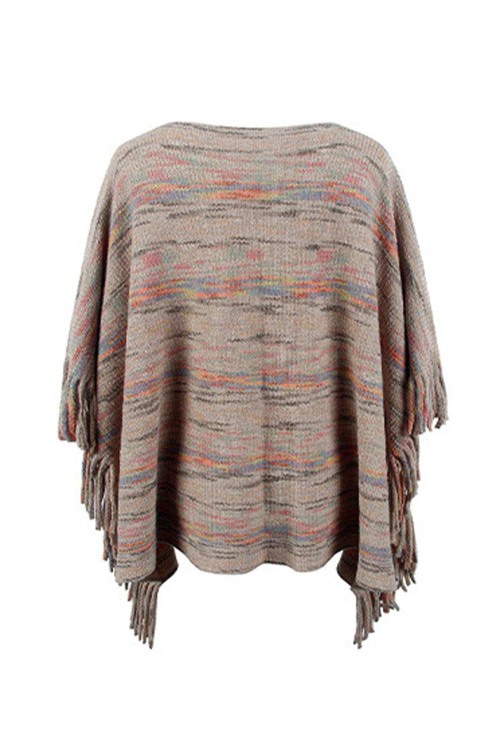 Round Neck Fringe Detail Sleeve Poncho - Trendsi - Flyclothing LLC